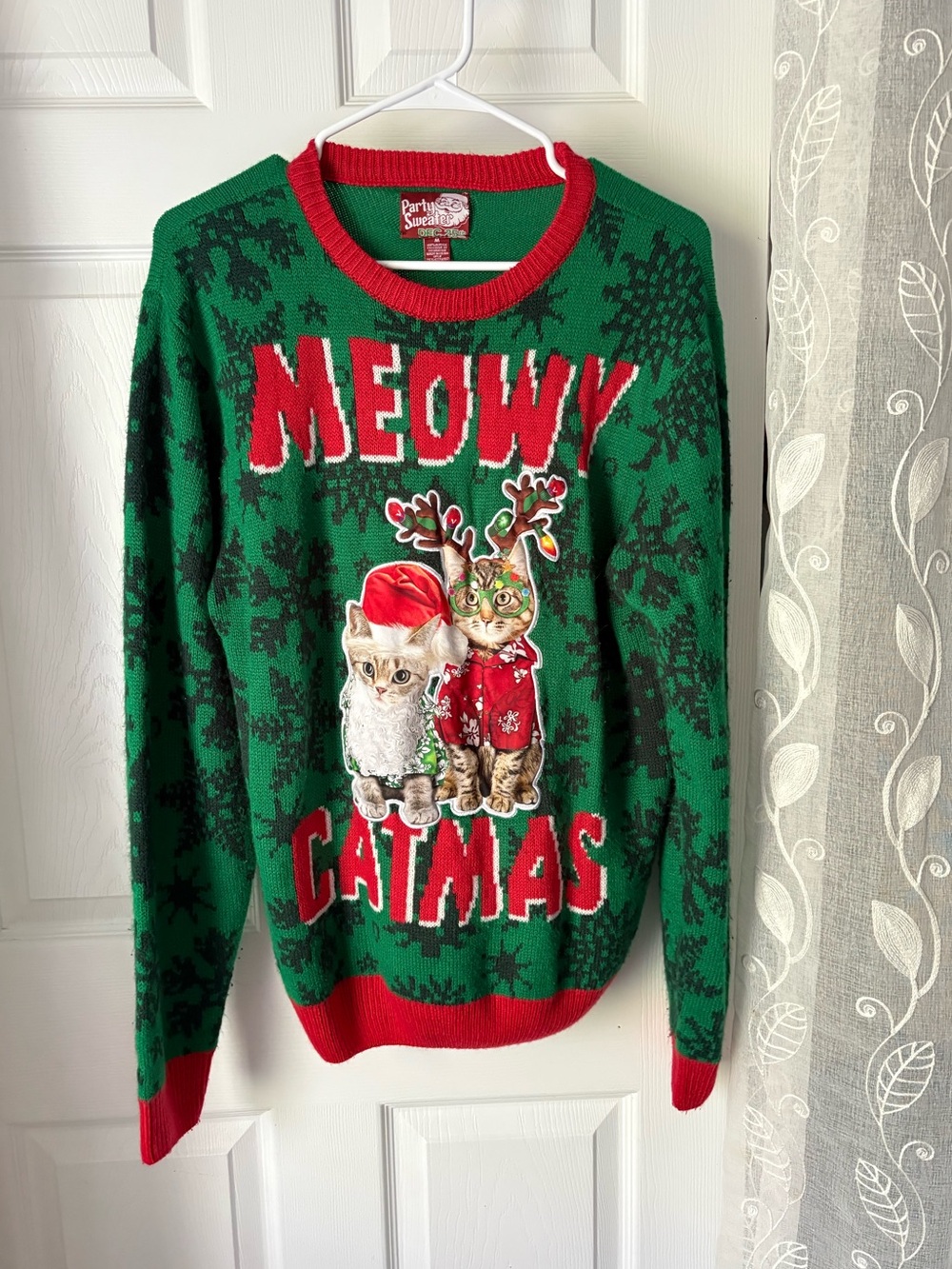 Party Sweater Meowy Catmas Ugly Christmas holiday Sweater Cat unisex women men M